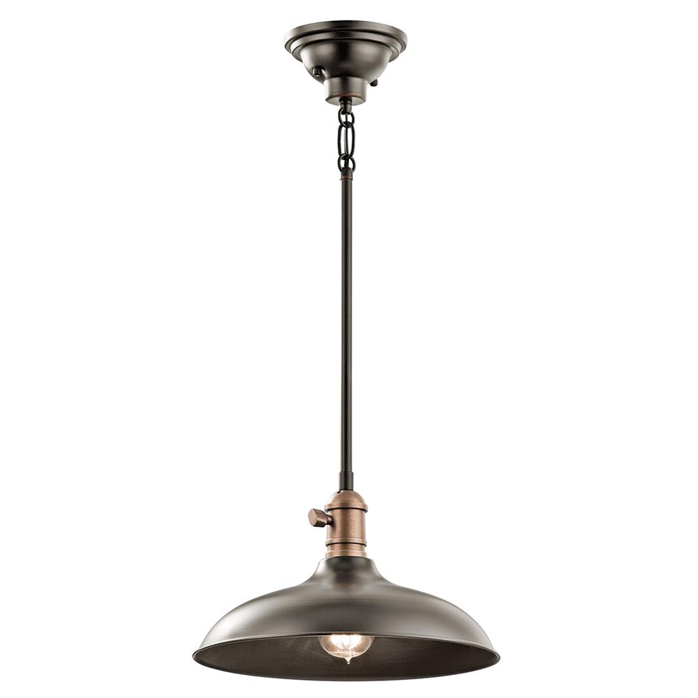 Kichler 42580OZ Cobson 7.5" 1 Light Convertible Pendant or Semi Flush Olde Bronze® with Natural Brass Accents in Olde Bronze®